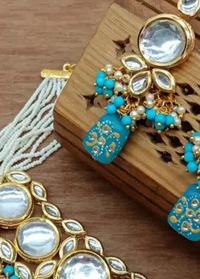 Blue Beaded Kundan Choker Set - Indian Silk House Agencies