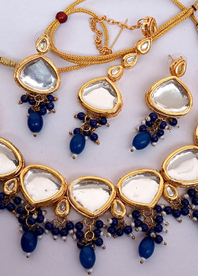 Kundan Studded Blue Jewellery Set With Mangtika - Indian Silk House Agencies