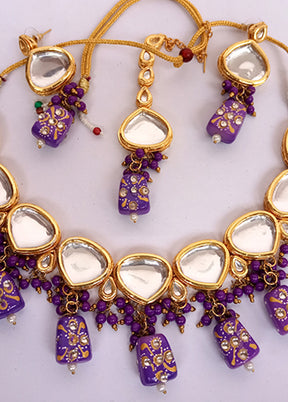 Kundan Studded Purple Jewellery Set With Mangtika - Indian Silk House Agencies