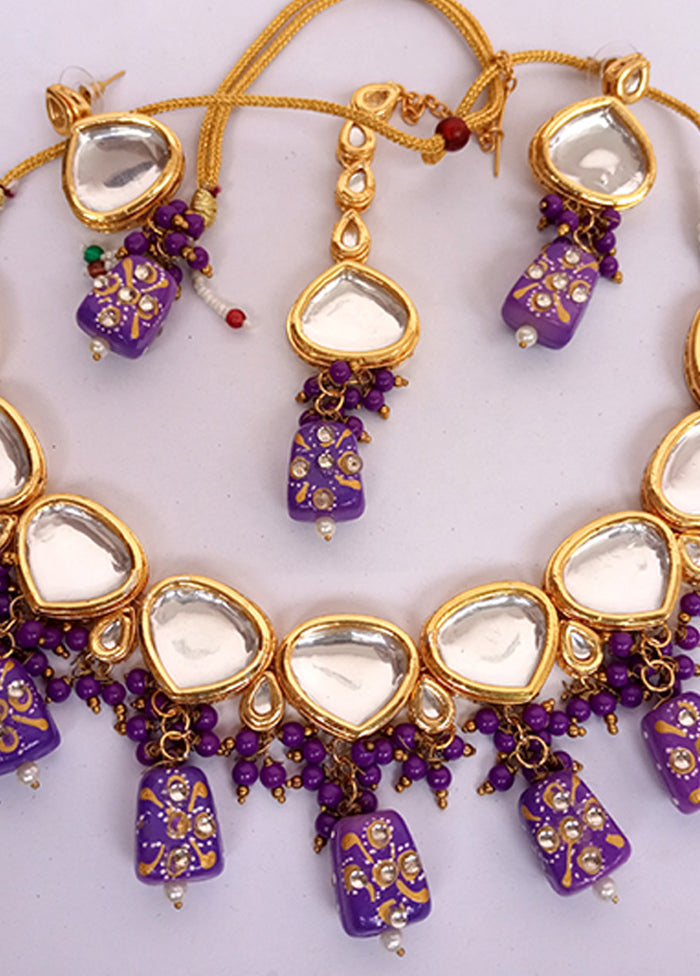 Kundan Studded Purple Jewellery Set With Mangtika - Indian Silk House Agencies