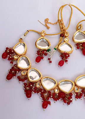 Kundan Studded Red Jewellery Set With Mangtika - Indian Silk House Agencies