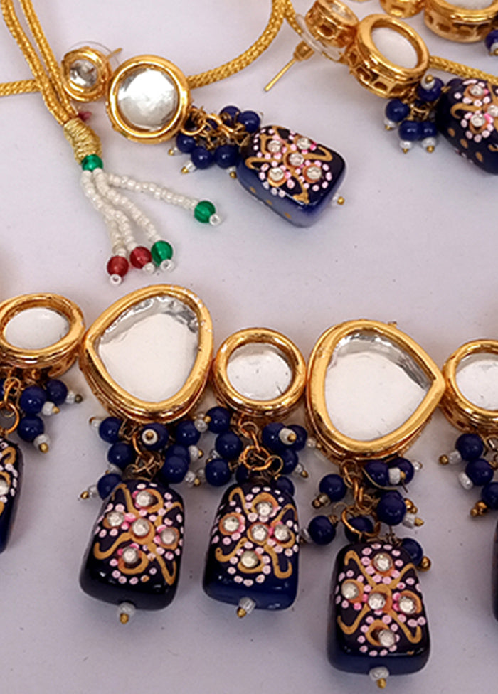 Kundan Studded Blue Jewellery Set With Mangtika - Indian Silk House Agencies