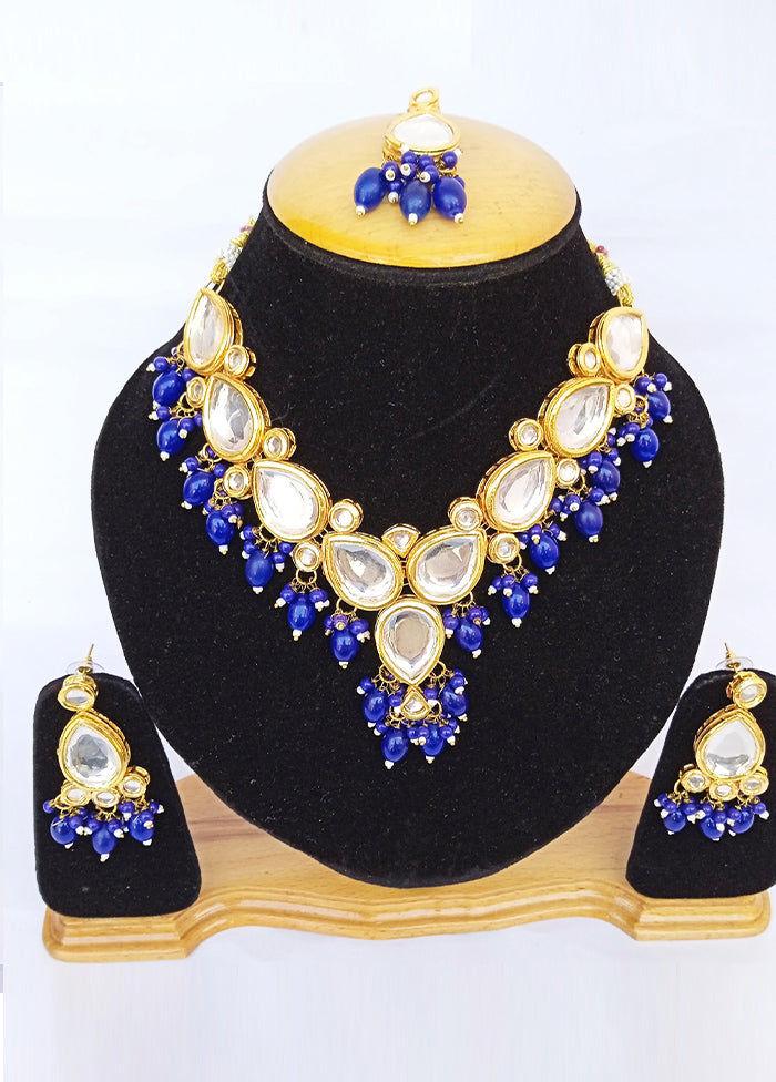Golden Kundan Alloy Wedding Bridal Necklace Set - Indian Silk House Agencies