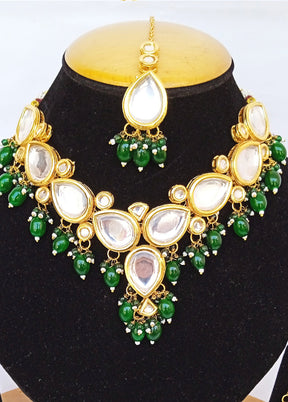 Golden Kundan Alloy Wedding Bridal Necklace Set - Indian Silk House Agencies