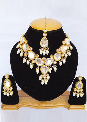 Golden Kundan Alloy Wedding Bridal Necklace Set - Indian Silk House Agencies
