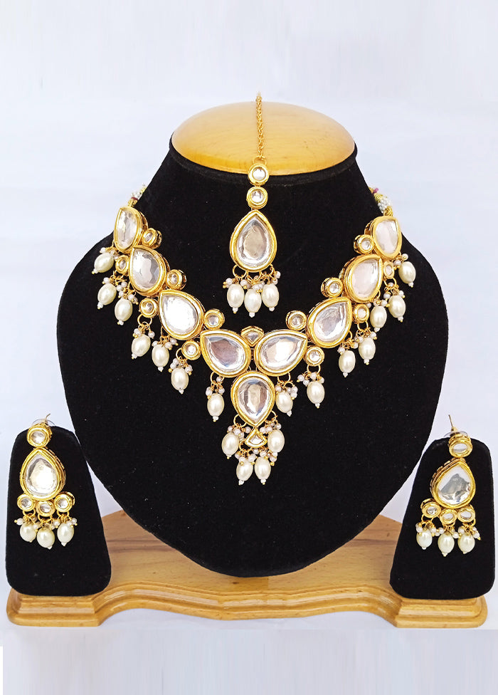 Golden Kundan Alloy Wedding Bridal Necklace Set - Indian Silk House Agencies