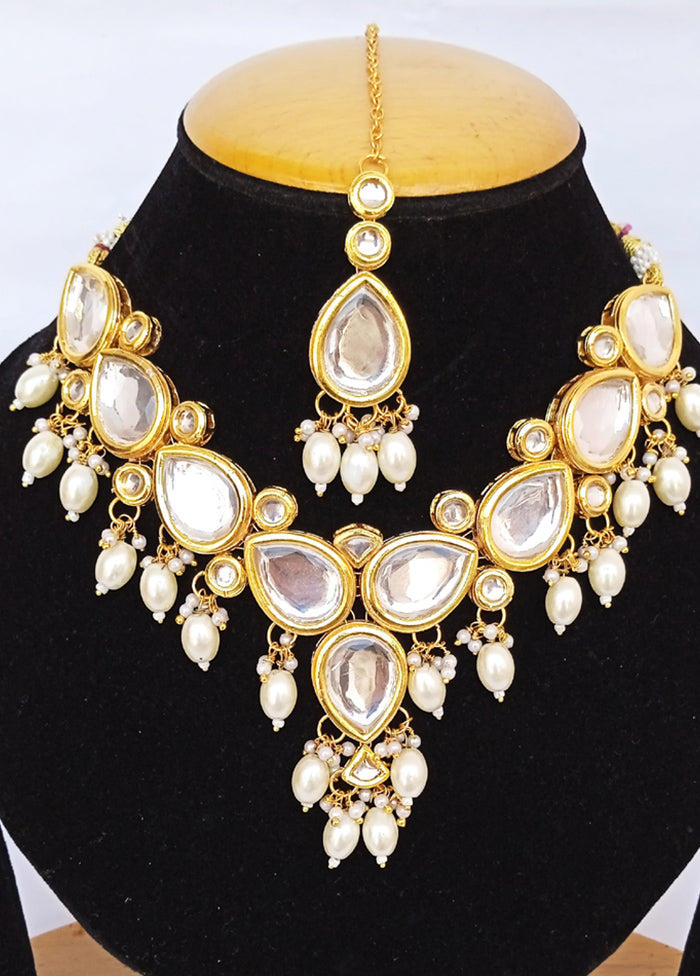 Golden Kundan Alloy Wedding Bridal Necklace Set - Indian Silk House Agencies