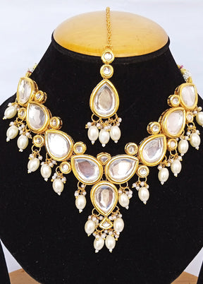 Golden Kundan Alloy Wedding Bridal Necklace Set - Indian Silk House Agencies