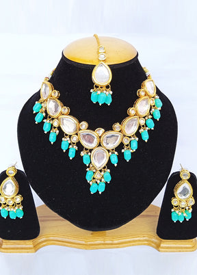 Golden Kundan Alloy Wedding Bridal Necklace Set - Indian Silk House Agencies
