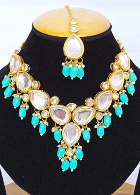 Golden Kundan Alloy Wedding Bridal Necklace Set - Indian Silk House Agencies