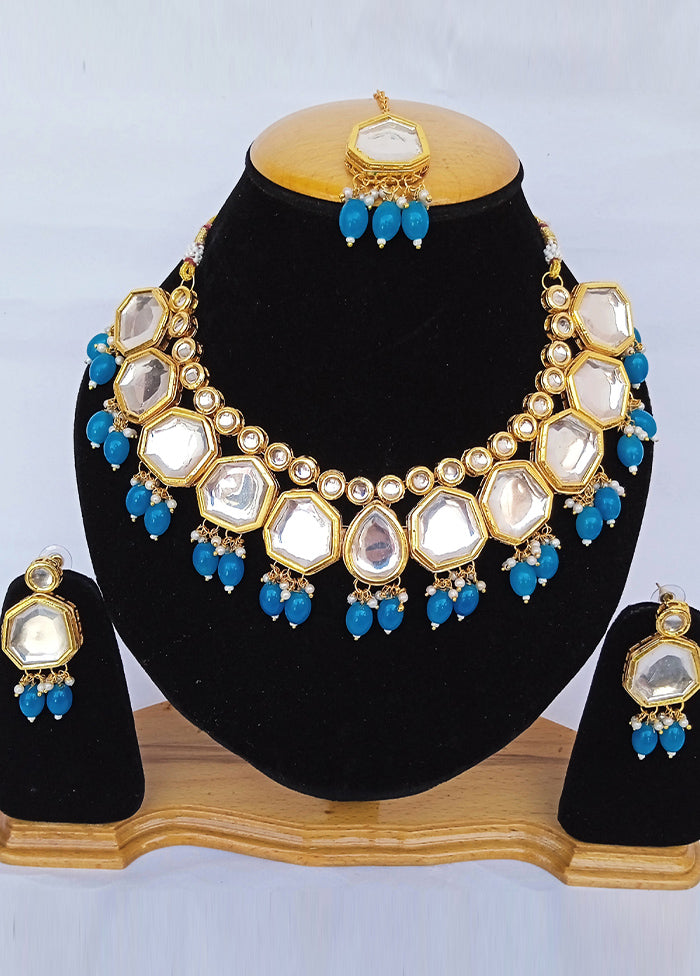 Golden Kundan Alloy Wedding Bridal Necklace Set - Indian Silk House Agencies