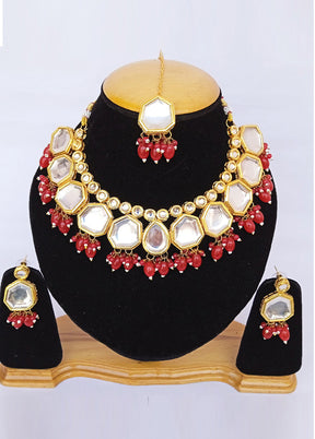 Golden Kundan Alloy Wedding Bridal Necklace Set - Indian Silk House Agencies