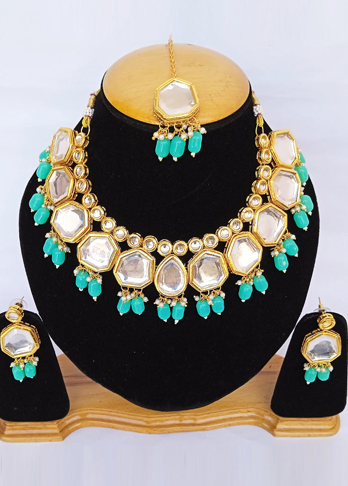 Golden Kundan Alloy Wedding Bridal Necklace Set - Indian Silk House Agencies