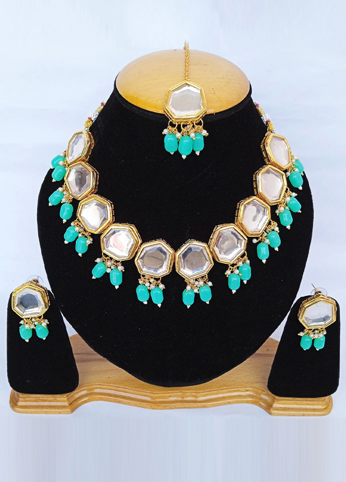 Golden Kundan Alloy Wedding Bridal Necklace Set - Indian Silk House Agencies