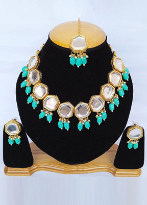 Golden Kundan Alloy Wedding Bridal Necklace Set - Indian Silk House Agencies