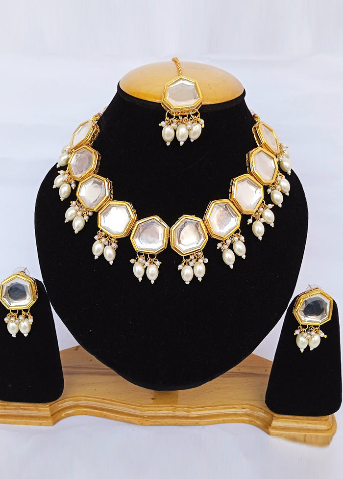 Golden Kundan Alloy Wedding Bridal Necklace Set - Indian Silk House Agencies