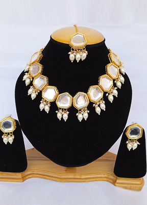 Golden Kundan Alloy Wedding Bridal Necklace Set - Indian Silk House Agencies