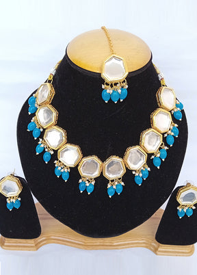 Golden Kundan Alloy Wedding Bridal Necklace Set - Indian Silk House Agencies