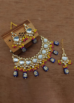 Golden Kundan Work Alloy Necklace Set - Indian Silk House Agencies
