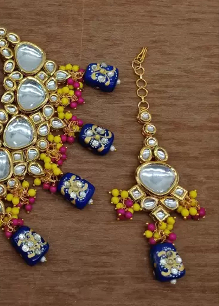 Golden Kundan Work Alloy Necklace Set - Indian Silk House Agencies