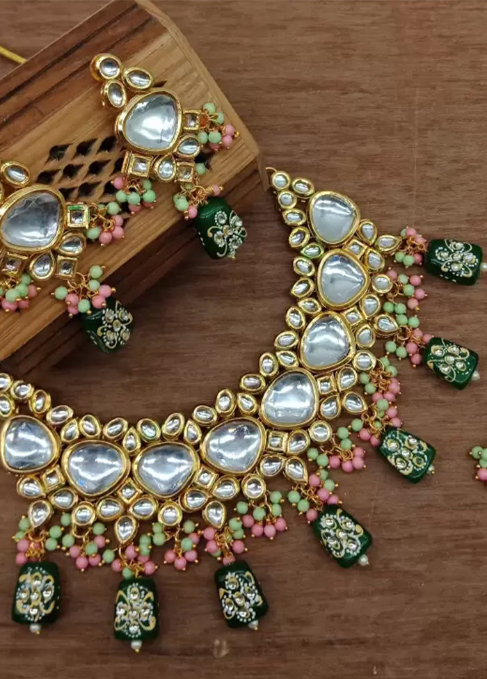 Golden Kundan Work Alloy Necklace Set - Indian Silk House Agencies