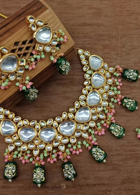 Golden Kundan Work Alloy Necklace Set - Indian Silk House Agencies