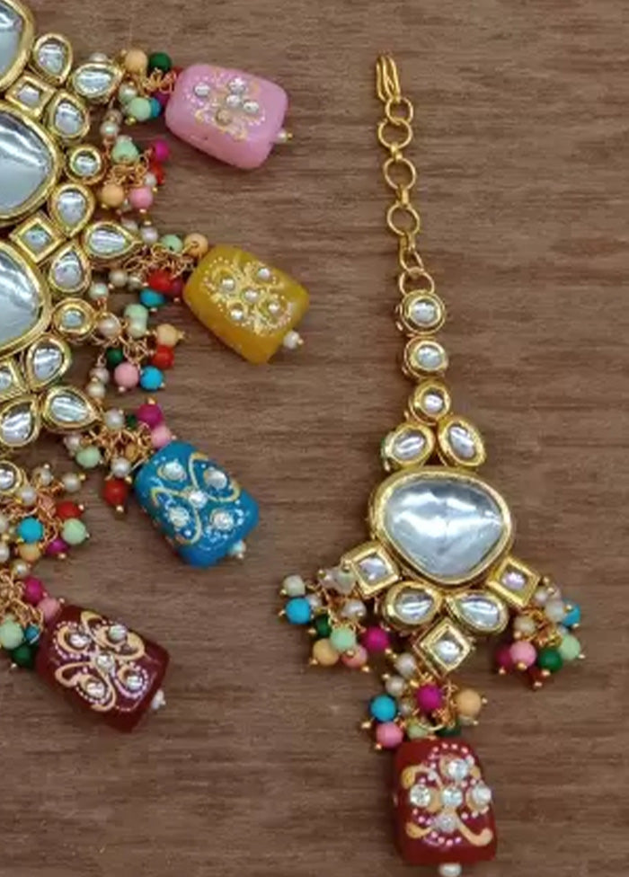 Golden Kundan Work Alloy Necklace Set - Indian Silk House Agencies