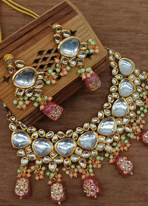 Golden Kundan Work Alloy Necklace Set - Indian Silk House Agencies