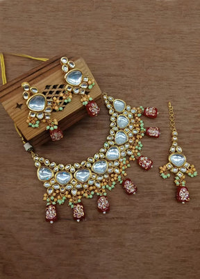 Golden Kundan Work Alloy Necklace Set - Indian Silk House Agencies