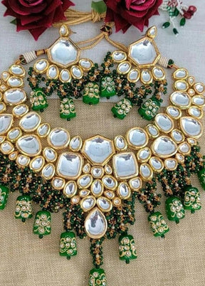 Golden Kundan Work Alloy Necklace With Earrings Set - Indian Silk House Agencies