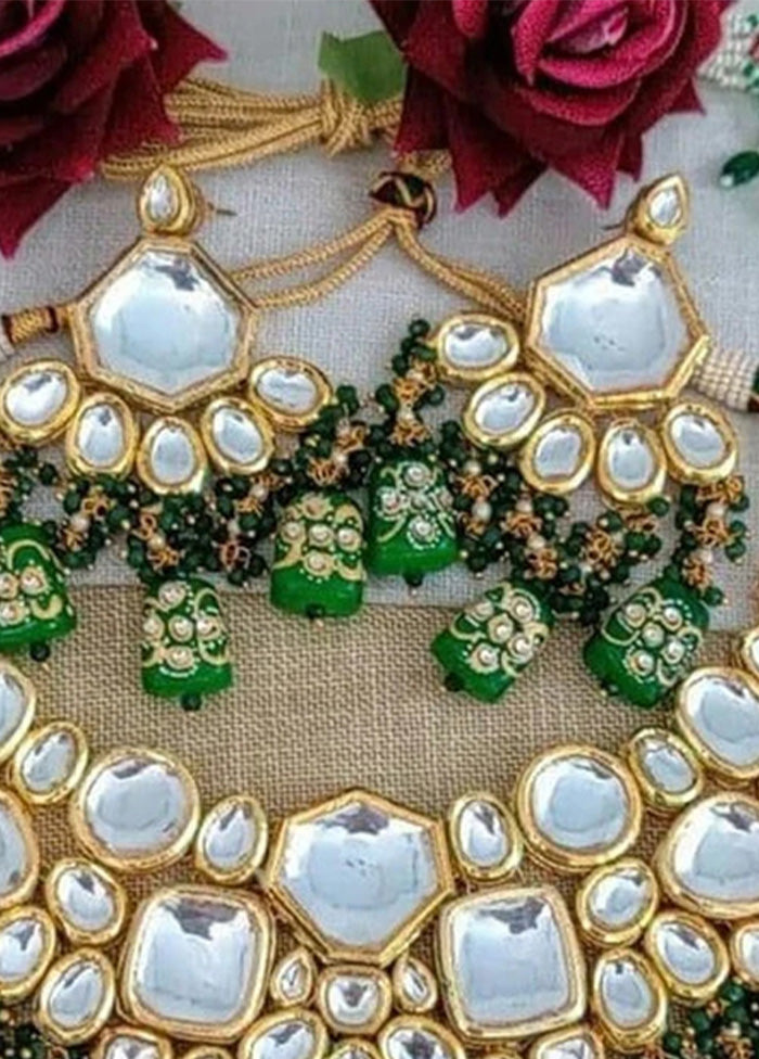 Golden Kundan Work Alloy Necklace With Earrings Set - Indian Silk House Agencies