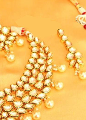 Golden Kundan Work Alloy Necklace Set - Indian Silk House Agencies