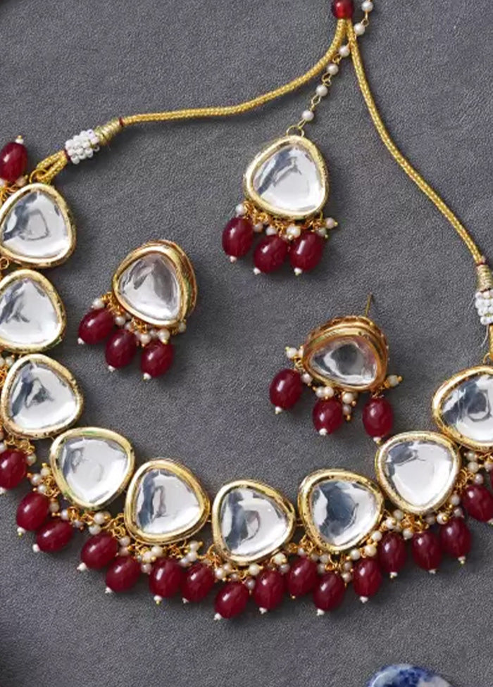 Golden Kundan Work Alloy Necklace Set - Indian Silk House Agencies