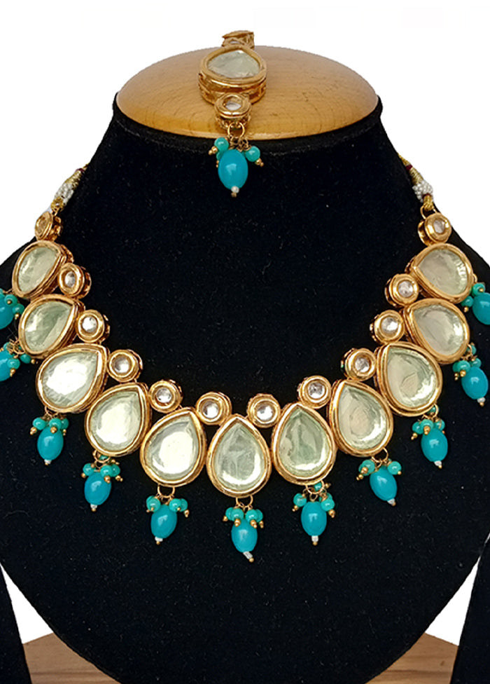 Blue Kundan Jewellery Set With Mangtika - Indian Silk House Agencies