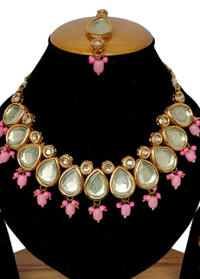 Pink Kundan Jewellery Set With Mangtika - Indian Silk House Agencies