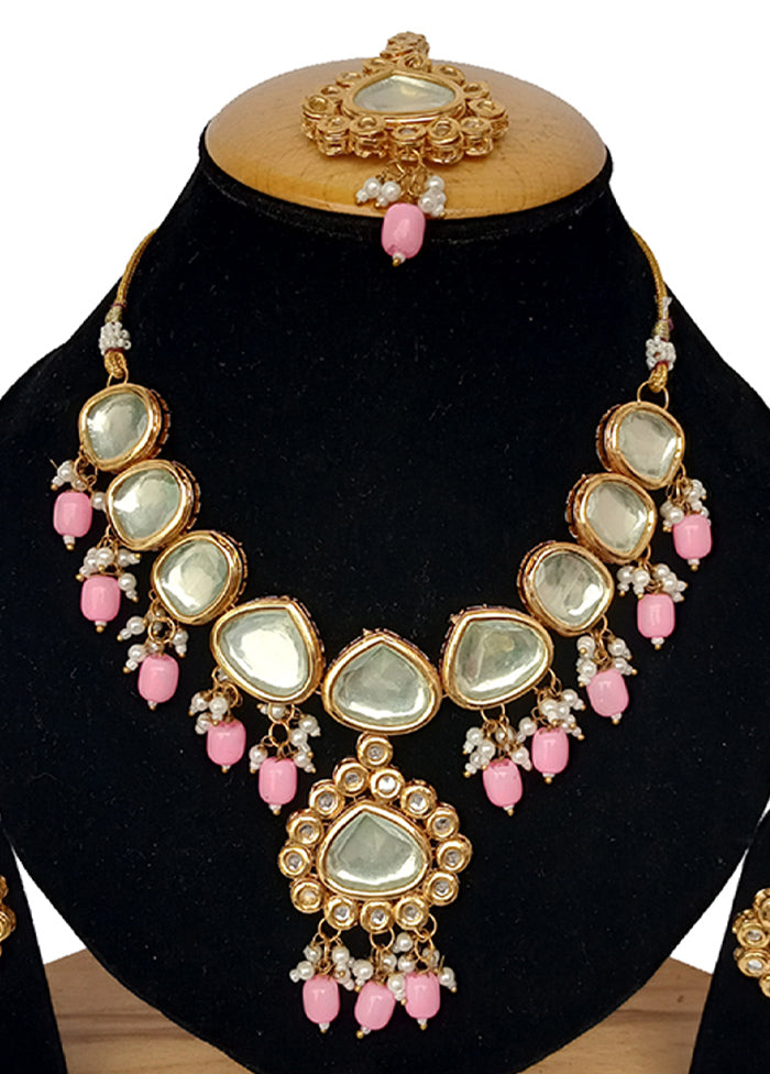 Pink Kundan Jewellery Set With Mangtika - Indian Silk House Agencies