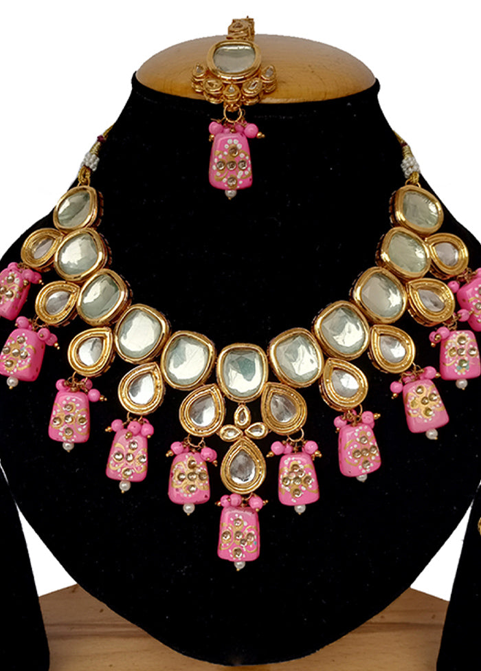 Pink Kundan Jewellery Set With Mangtika - Indian Silk House Agencies