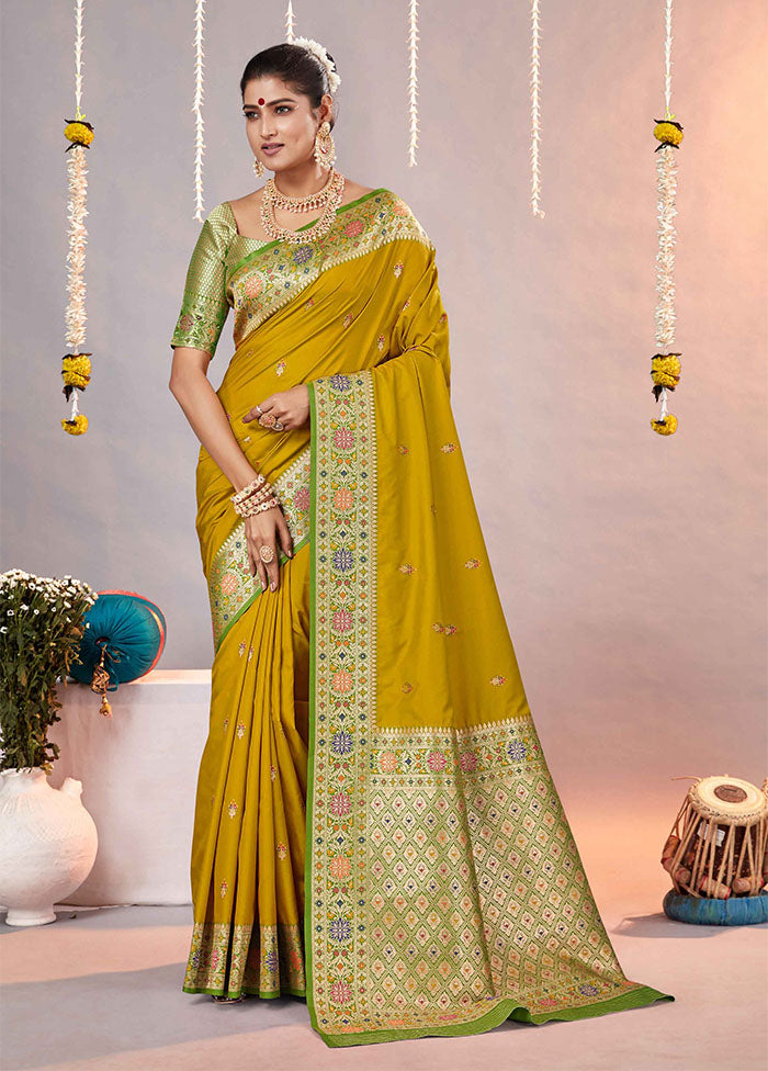 Yellow Katan Silk Saree With Blouse Piece