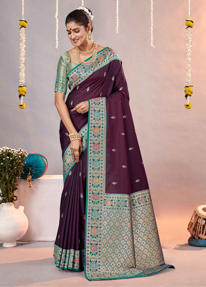 Maroon Katan Silk Saree With Blouse Piece