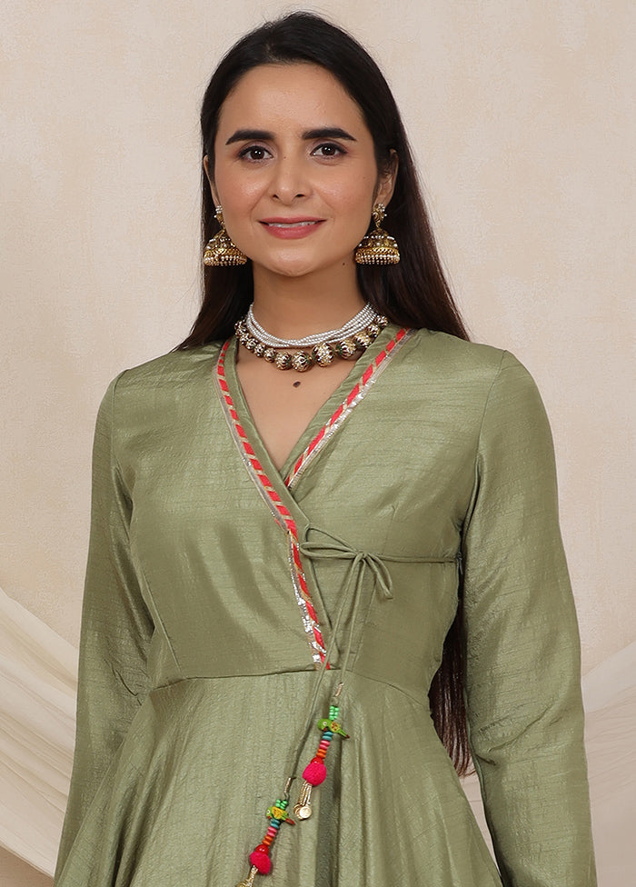 Olive Green Readymade Polyester Indian Dress Olive Green Readymade Polyester Indian Dress
