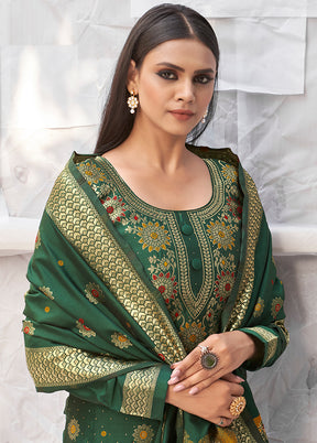 3 Pc Green Unstitched Silk Suit Set With Dupatta VDLL002270764 - Indian Silk House Agencies