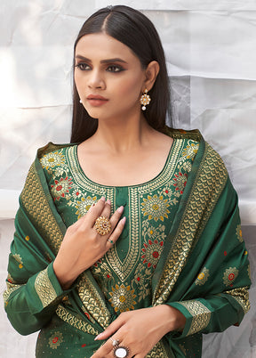 3 Pc Green Unstitched Silk Suit Set With Dupatta VDLL002270764 - Indian Silk House Agencies
