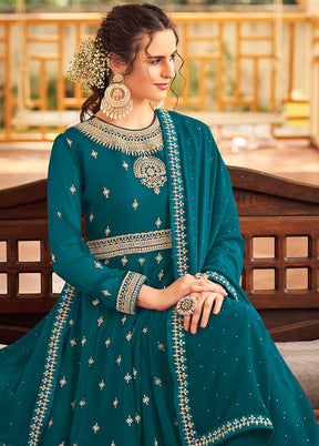 3 Pc Blue Georgette Suit Set With Dupatta VDLL0404241 - Indian Silk House Agencies