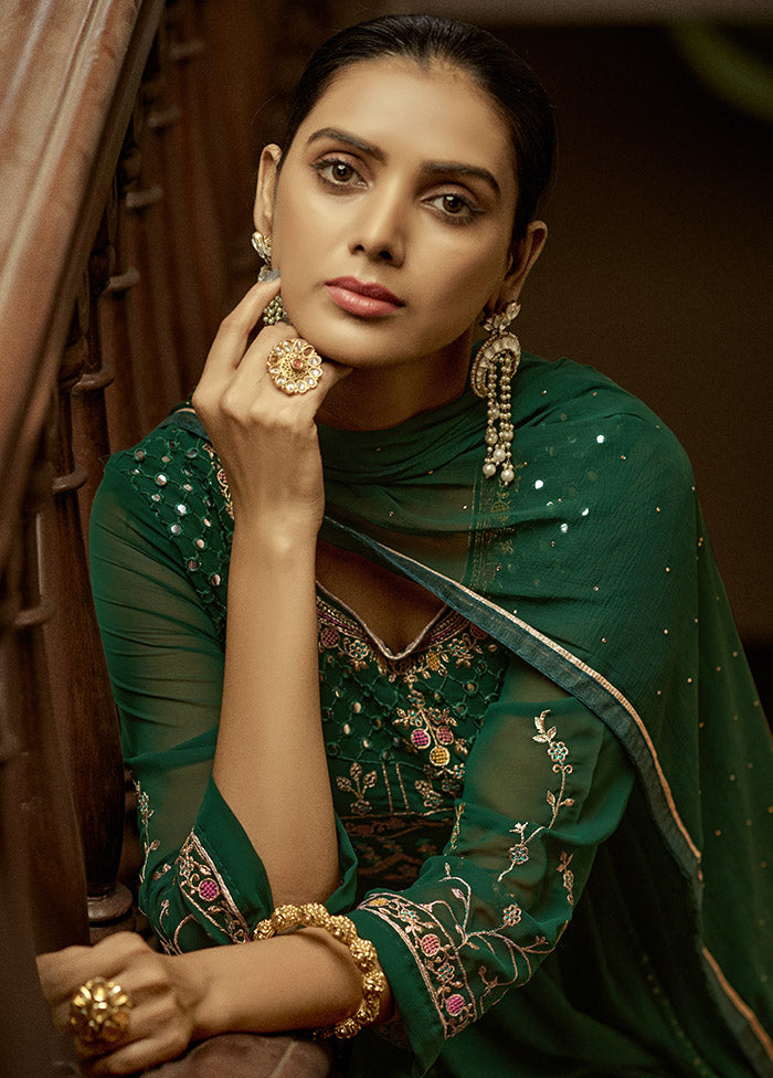 3 Pc Dark Green Georgette Suit Set With Dupatta VDLL0404248 - Indian Silk House Agencies