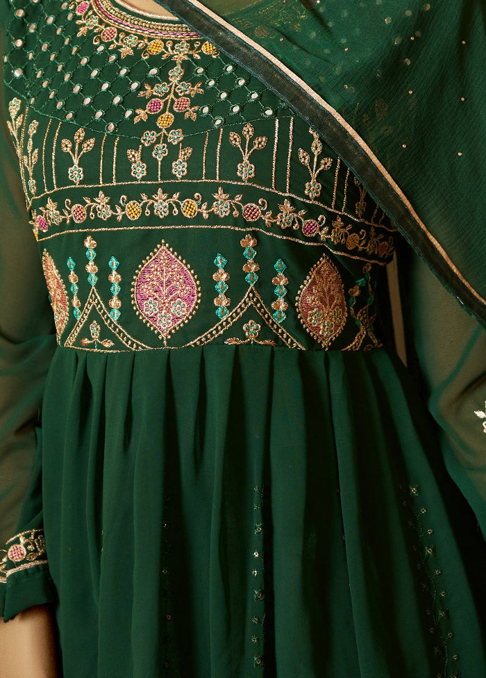 3 Pc Dark Green Georgette Suit Set With Dupatta VDLL0404248 - Indian Silk House Agencies