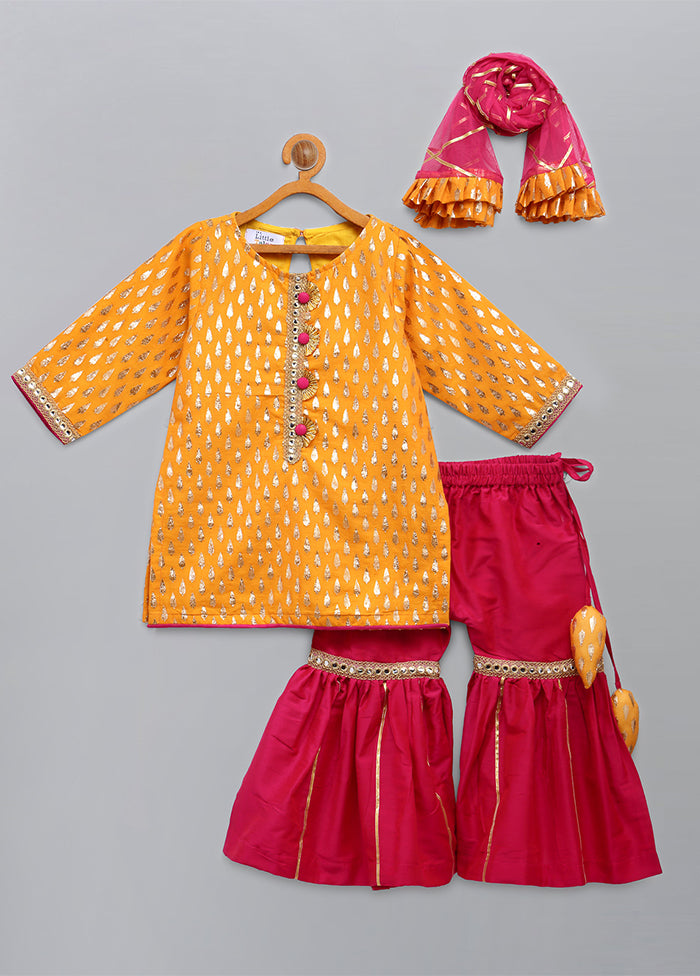 3 Pc Yellow Cotton Suit Set