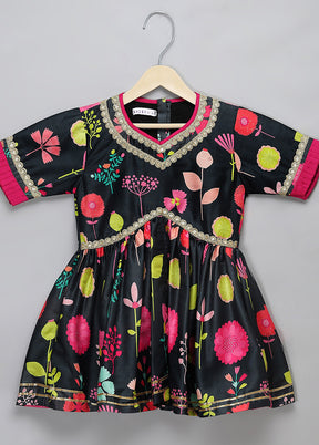 3 Pc Black Silk Sharara Set