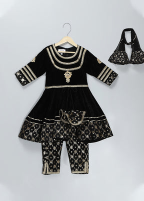 3 Pc Black Silk Anarkali Set