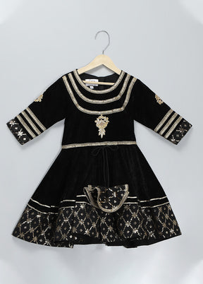 3 Pc Black Silk Anarkali Set