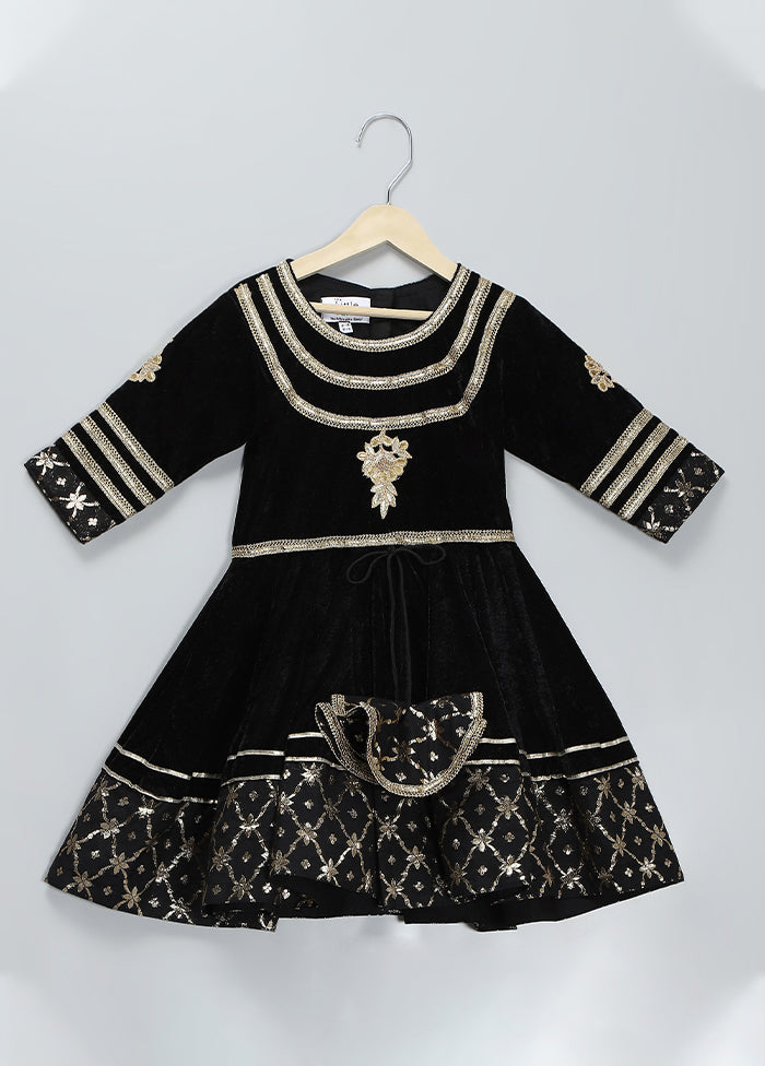 3 Pc Black Silk Anarkali Set